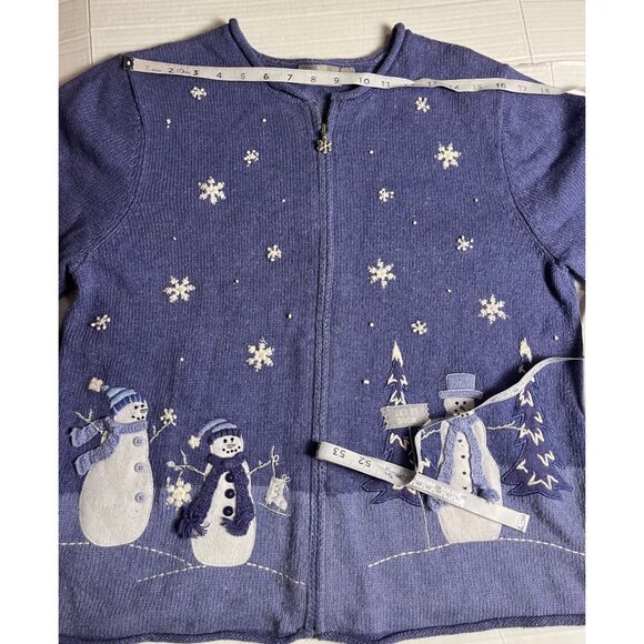 Croft & Barrow Women Snowman Cardigan Sweater L purple Winter Knit angora blend - Picture 10 of 13